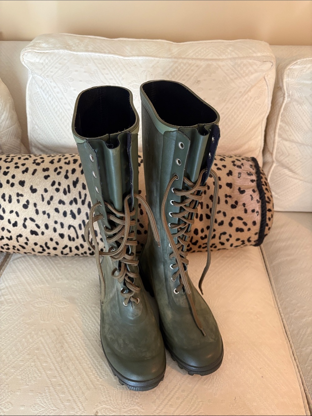 Tretorn Olive Green Tall Ballena Lace-Up Rain Boots